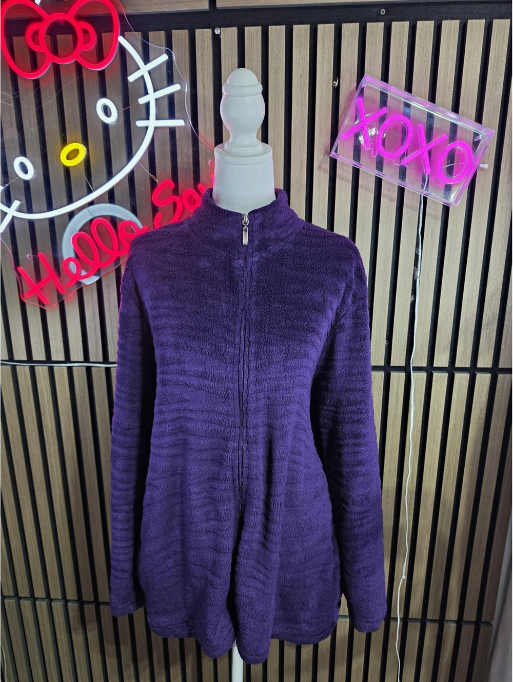 Jason Maxwell Women's Fleece Full Zip Sweater Mock Neck Solid Purple Plus 1X